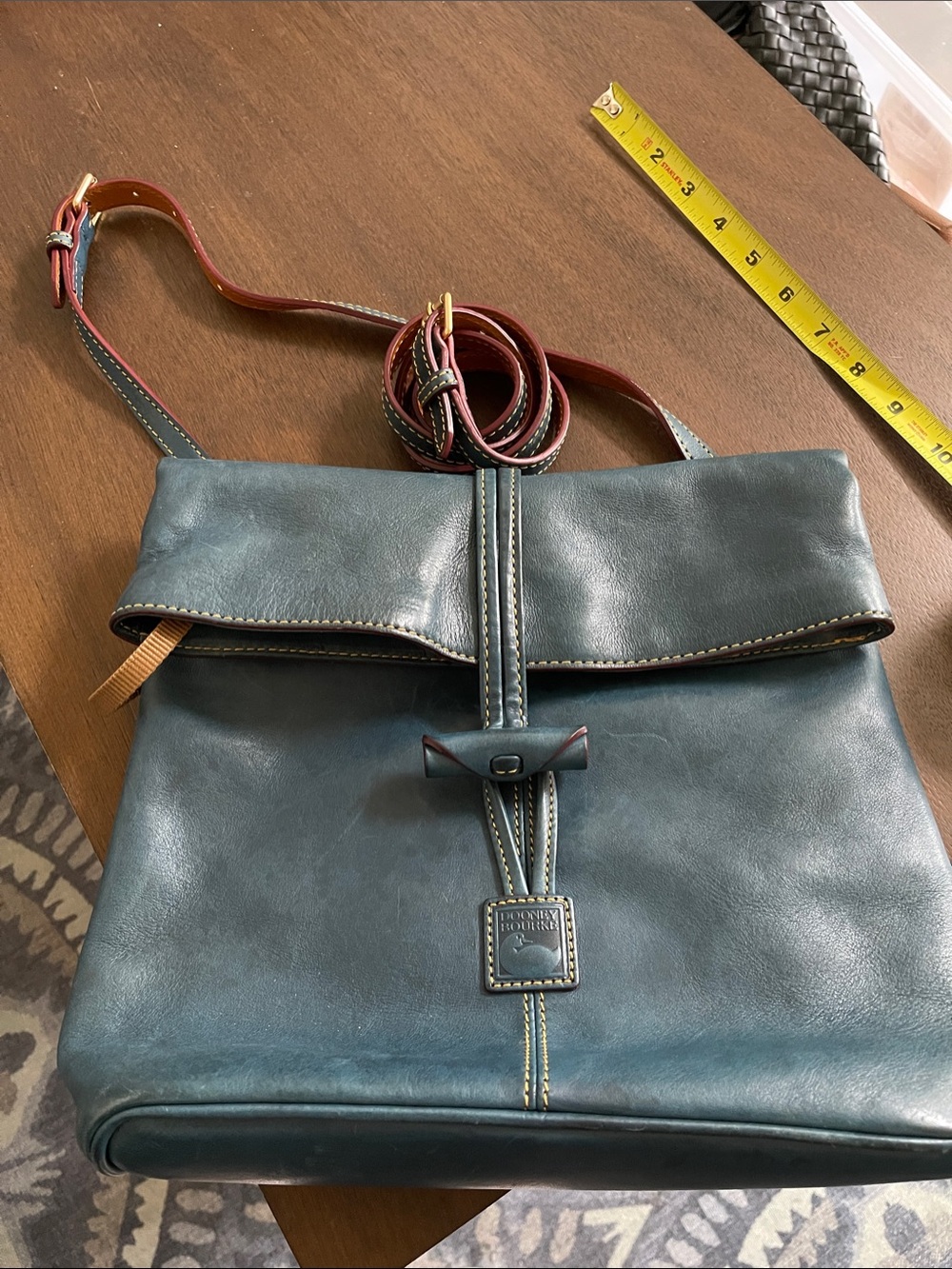 Dooney & Bourke Teal Leather Crossbody with Brown Strap